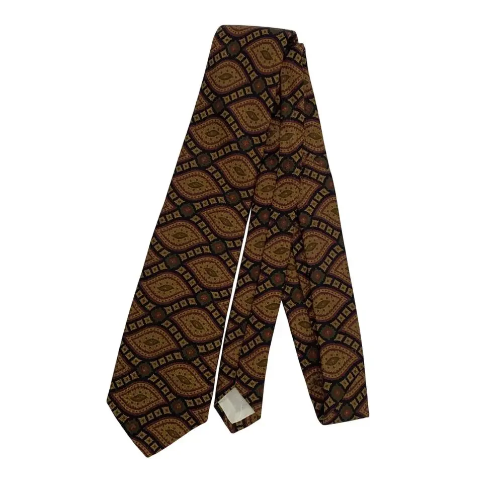 Brooks Brothers Makers Mens Tie Black With Brown Pattern Silk USA